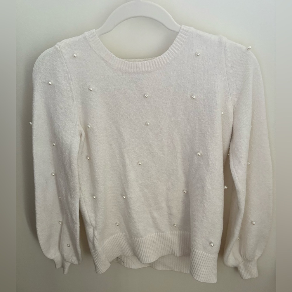 Elegant White Sweater with Pearl Accents from LOFT